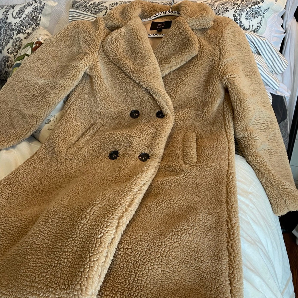 ASOS QED London Double Breasted Teddy Coat